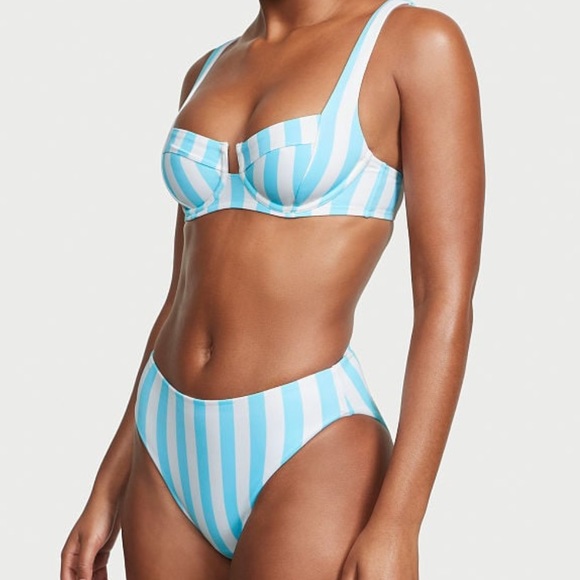 Victoria’s Secret SWIM High-Waist Full Coverage Bikini Bottom NWT AQUA/WHITE SM. - Picture 2 of 3